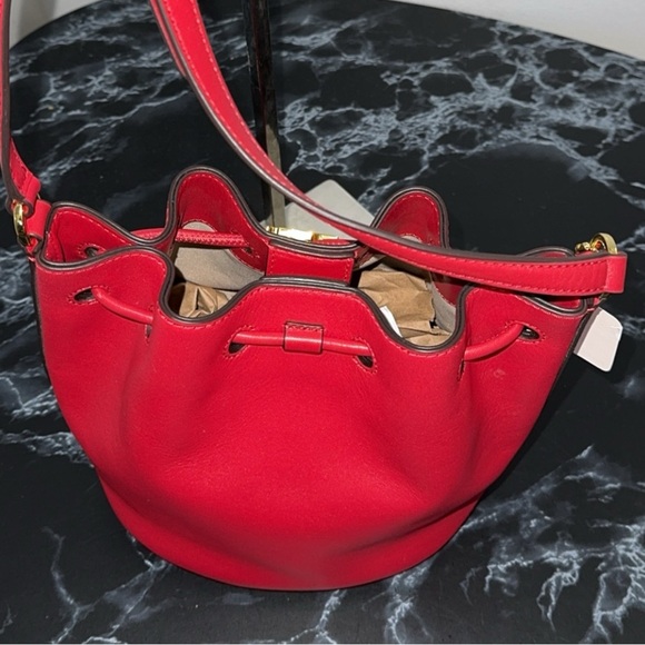 LAUREN RALPH LAUREN Andie Medium Leather Red Drawstring Bag AUTHENTIC NEW - Picture 9 of 12